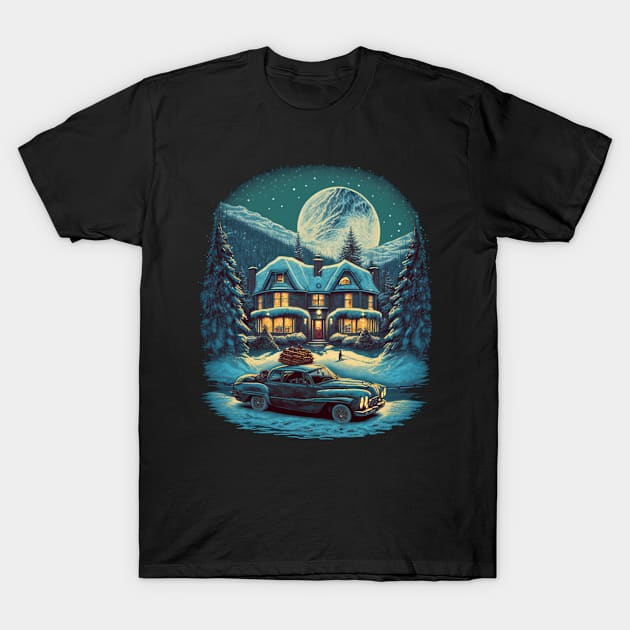 Christmas Vacation Poster Art Car Parked Front House In The Snow T-Shirt by GIFTGROO